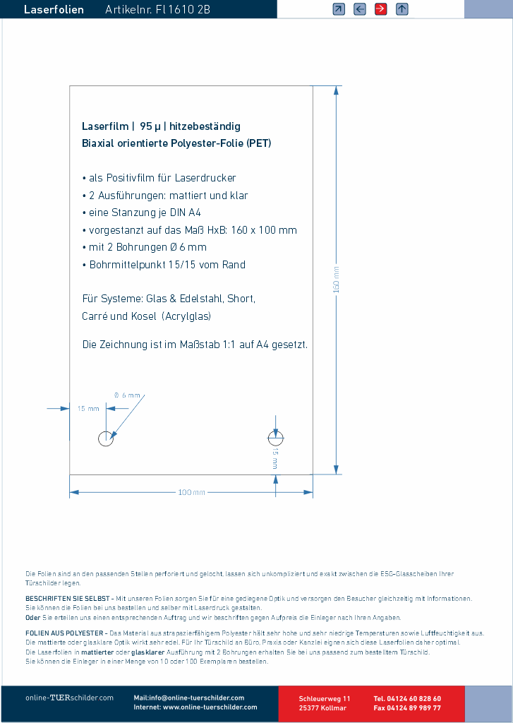 Laserfolien 2 Bohrungen 110