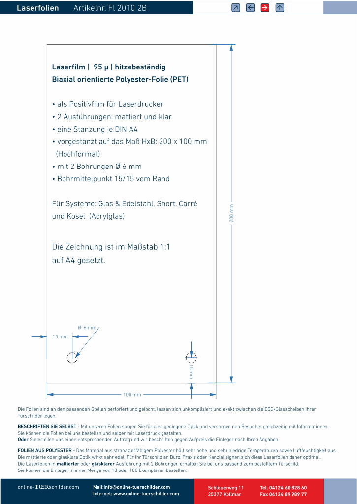 Laserfolien 2 Bohrungen 116